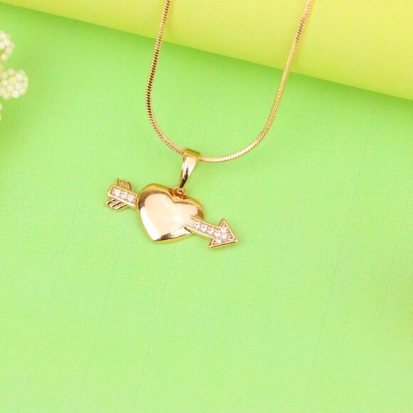 "Rose Gold Heart Pendant with Arrow and Crystal Detailing, XPPT1283 - Picture 2 of 13